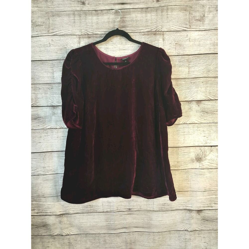 Torrid Size 0 Burgundy Velvet Ruched Short Sleeve Keyhole Top
